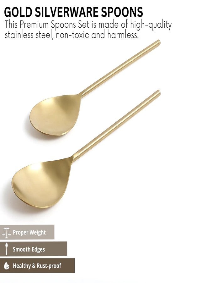 VarEesha Imperial Matt Gold Stainless Steel Serving Spoons Set of 2 | Elegant Lead Free Stainless Steel Server Set for Dinner| Serving Spoons for Dining Table| Cutlery for Gifting - Image 3